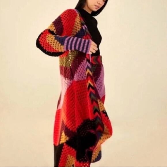 FARM Rio Sweaters - Farm Rio Juliana Stripes Hand Made Open Cardigan in Crochet Sz Small NWT